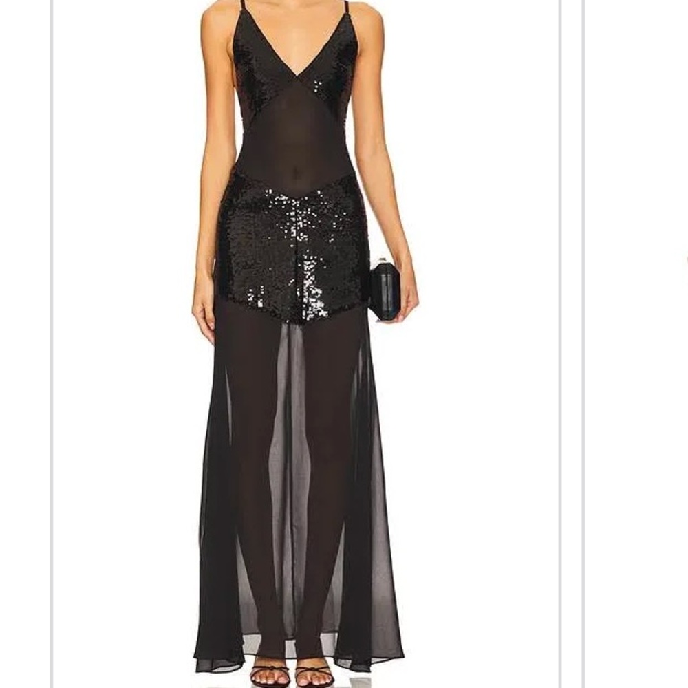 WeWoreWhat Black Asymmetrical Sequin Maxi Dress